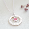 Personalized Hammered Halo Necklace with Birthstone  โ Add Your Birthstone for a Personal Touch