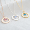 Personalized Hammered Halo Necklace with Birthstone  โ Add Your Birthstone for a Personal Touch