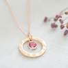 Personalized Hammered Halo Necklace with Birthstone  โ Add Your Birthstone for a Personal Touch