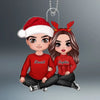 Christmas Doll Couple Sitting Hugging, Personalized Acrylic Ornament, Christmas Gift Ideas For Couples