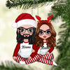 Christmas Doll Couple Sitting Hugging, Personalized Acrylic Ornament, Christmas Gift Ideas For Couples