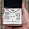 To My Son - Love Dad - Artisan Cross on Cuban Link Chain - Gift Set