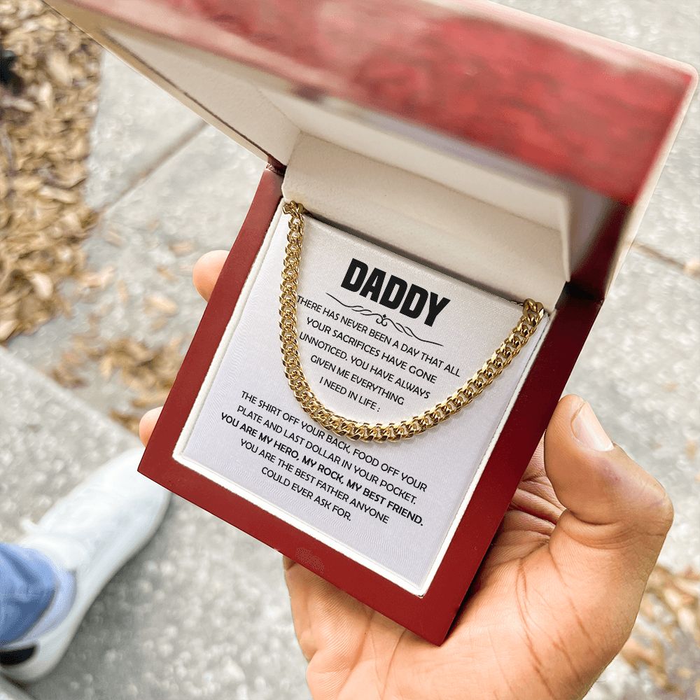 Daddy My Hero My Rock, Cuban Link Chain, Father's Day Gift For Dad