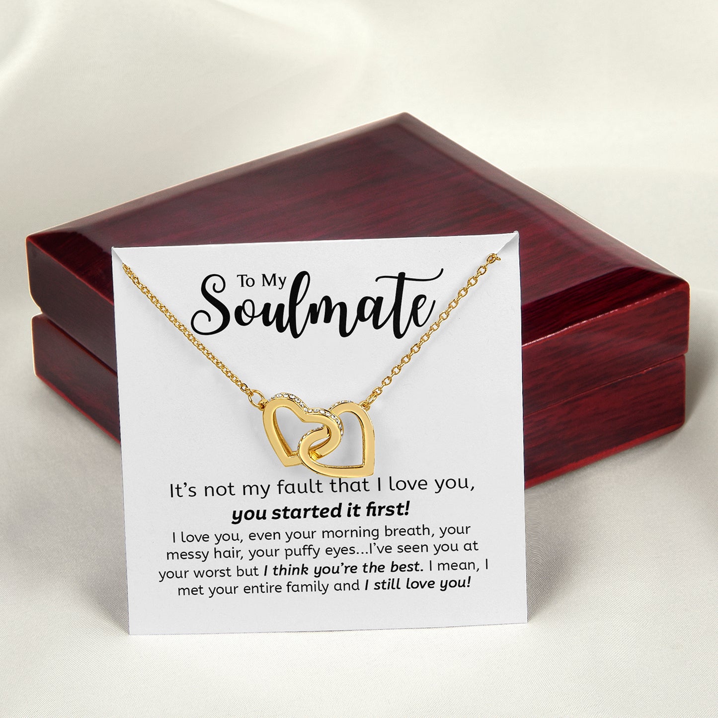 To My Soulmate | You Started It First | Gift For Your Soulmate | Interlocking Hearts necklace