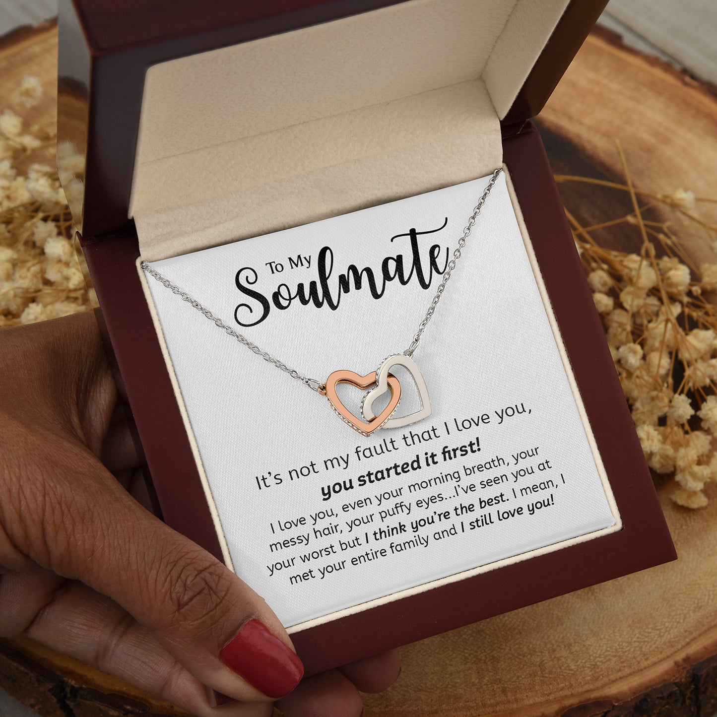 To My Soulmate | You Started It First | Gift For Your Soulmate | Interlocking Hearts necklace