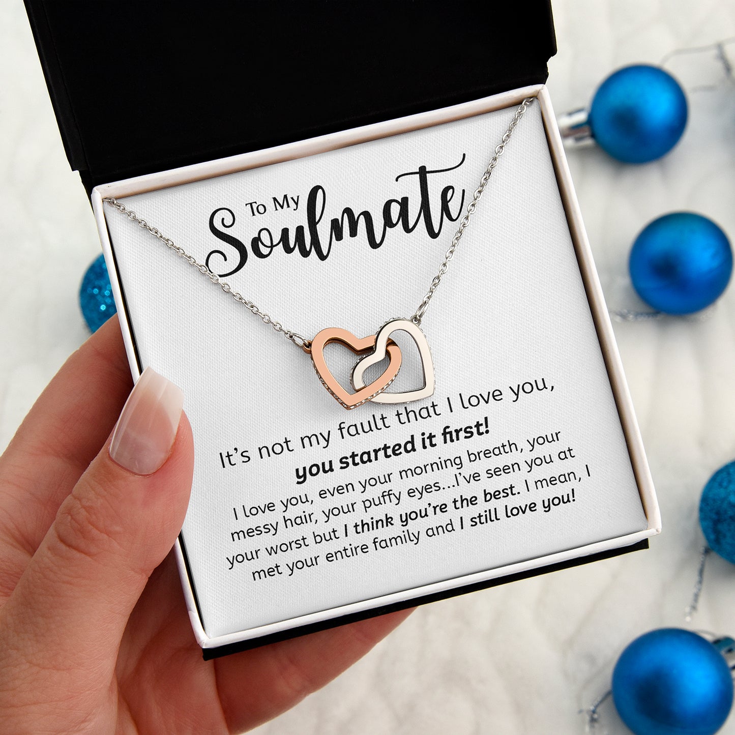 To My Soulmate | You Started It First | Gift For Your Soulmate | Interlocking Hearts necklace