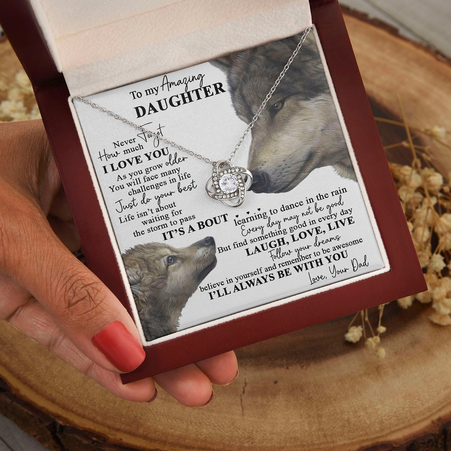 To My Amazing Daughter | Laugh Love Live | Love Knot Necklace Gift From Dad