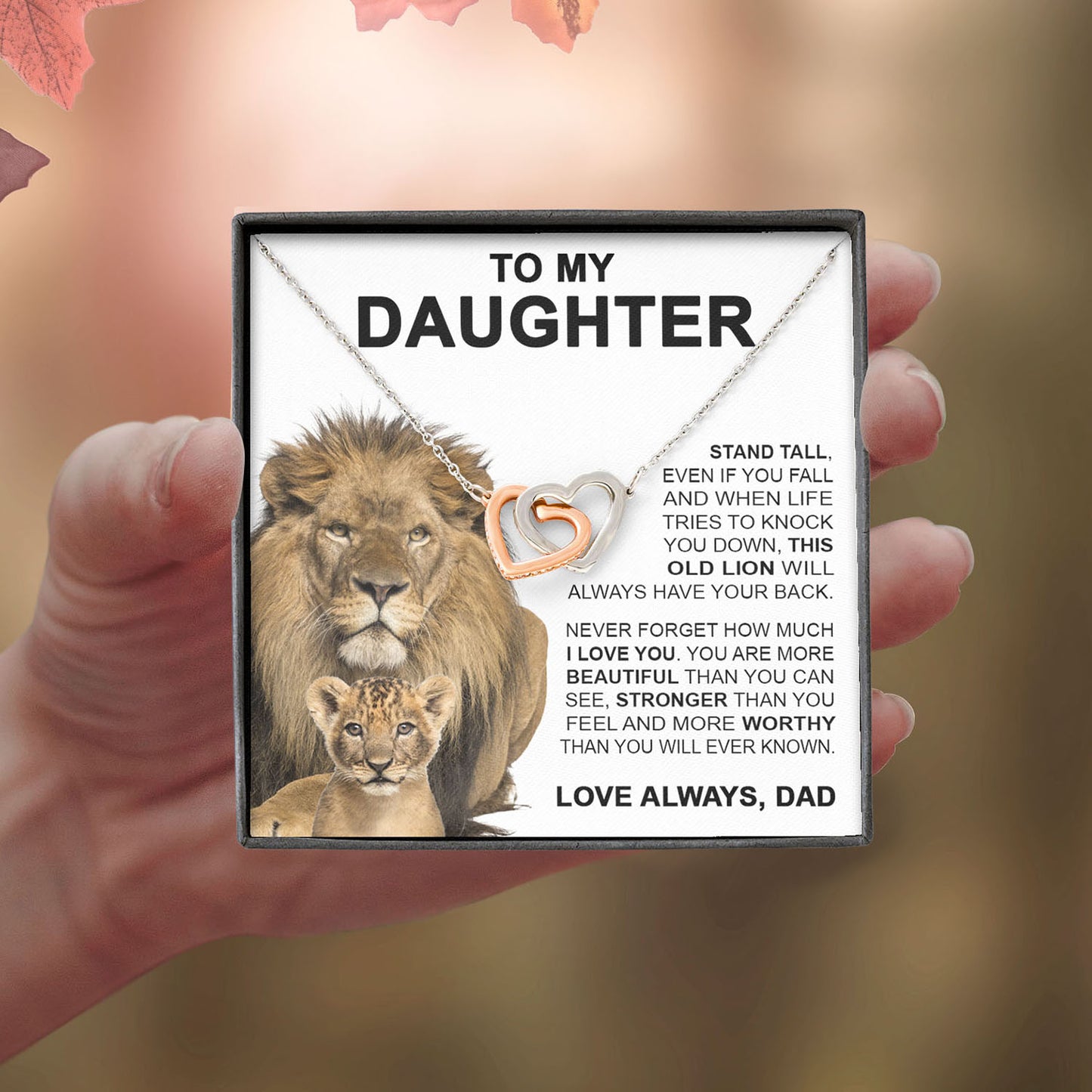 To My Daughter Gift From Dad | This Old Lion | Interlocking Hearts necklace