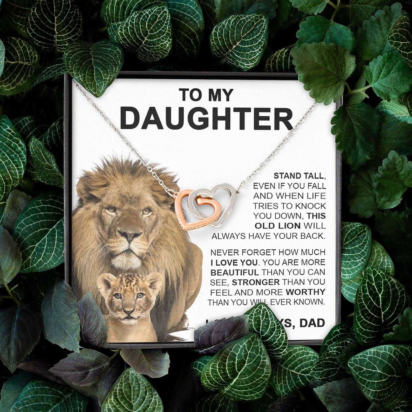 To My Daughter Gift From Dad | This Old Lion | Interlocking Hearts necklace