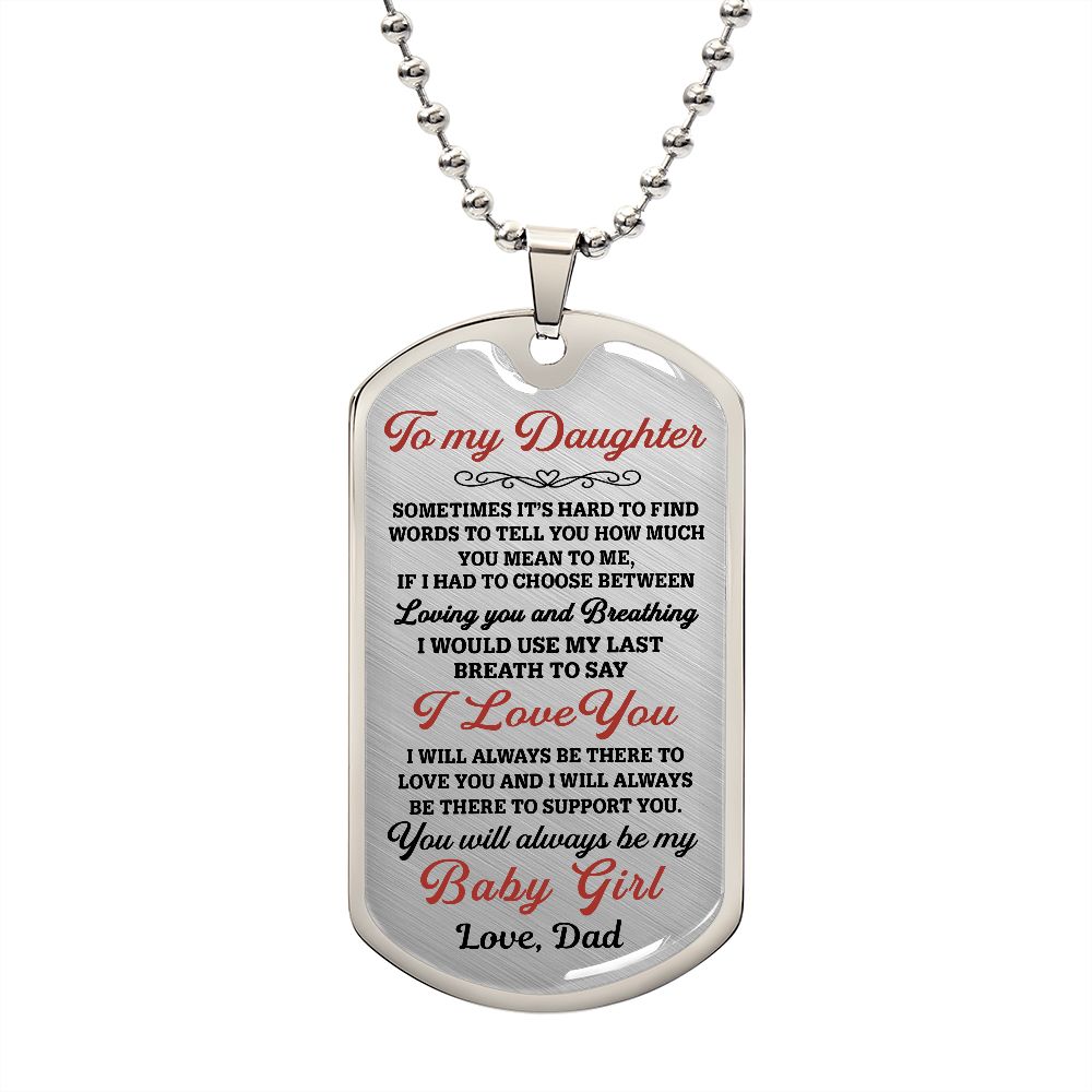 To My Daughter Gift From Dad | Sometimes It's Hard | Dog Tag Necklace