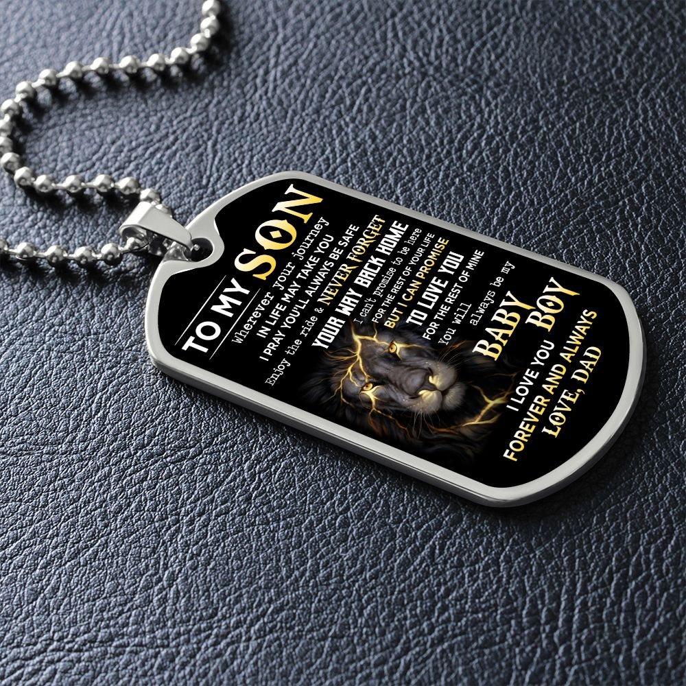 To My Son | Never Forget Your Way Back Home | Dog Tag Necklace | Gift For Son From Dad