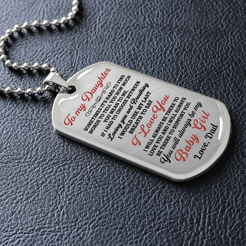 To My Daughter Gift From Dad | Sometimes It's Hard | Dog Tag Necklace