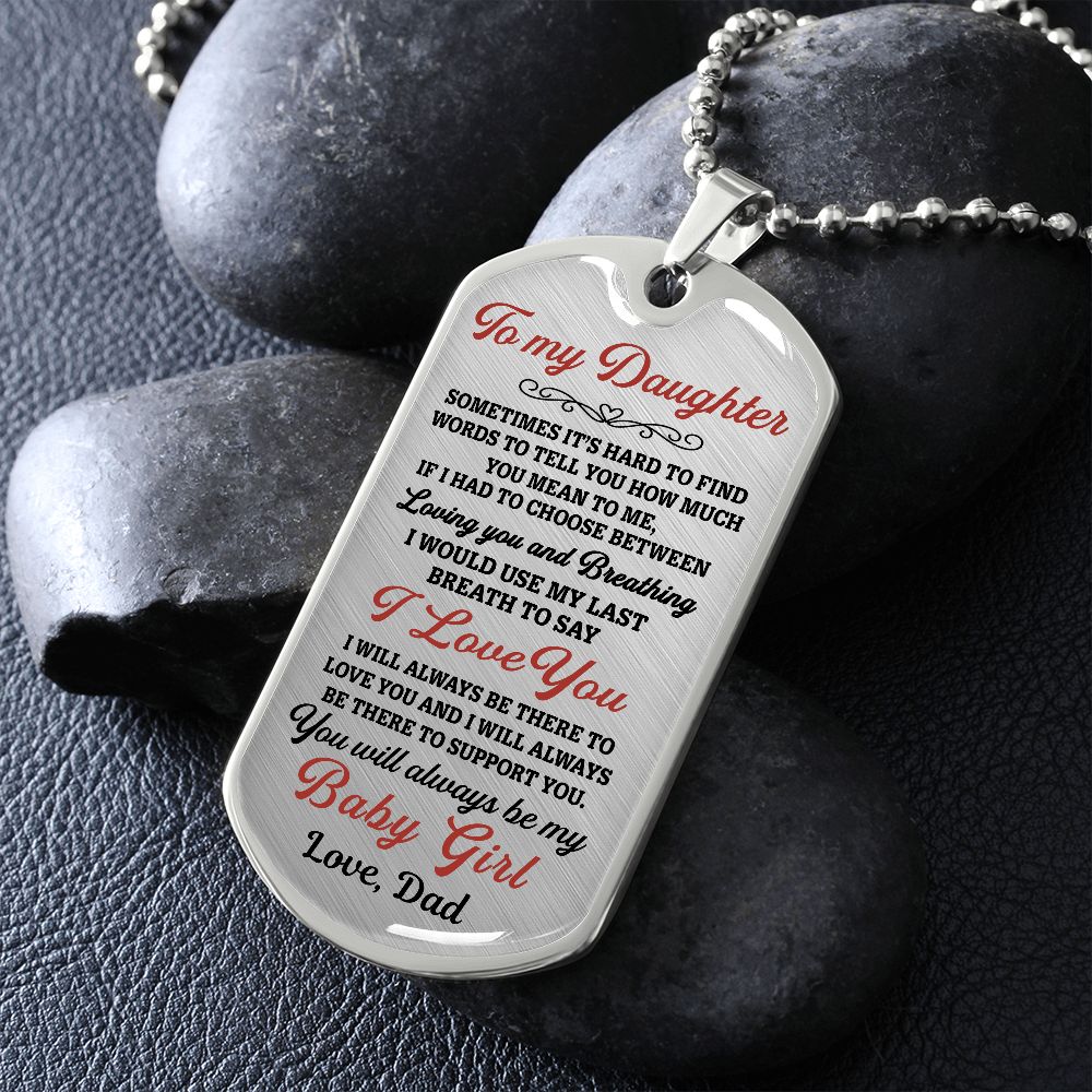 To My Daughter Gift From Dad | Sometimes It's Hard | Dog Tag Necklace