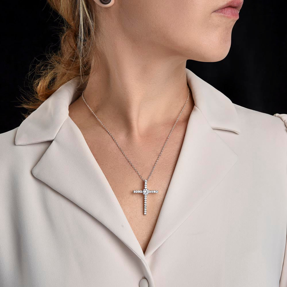 Daughter Believe In Yourself, CZ Cross Necklace, Anniversary Gift Idea For Daughter From Dad