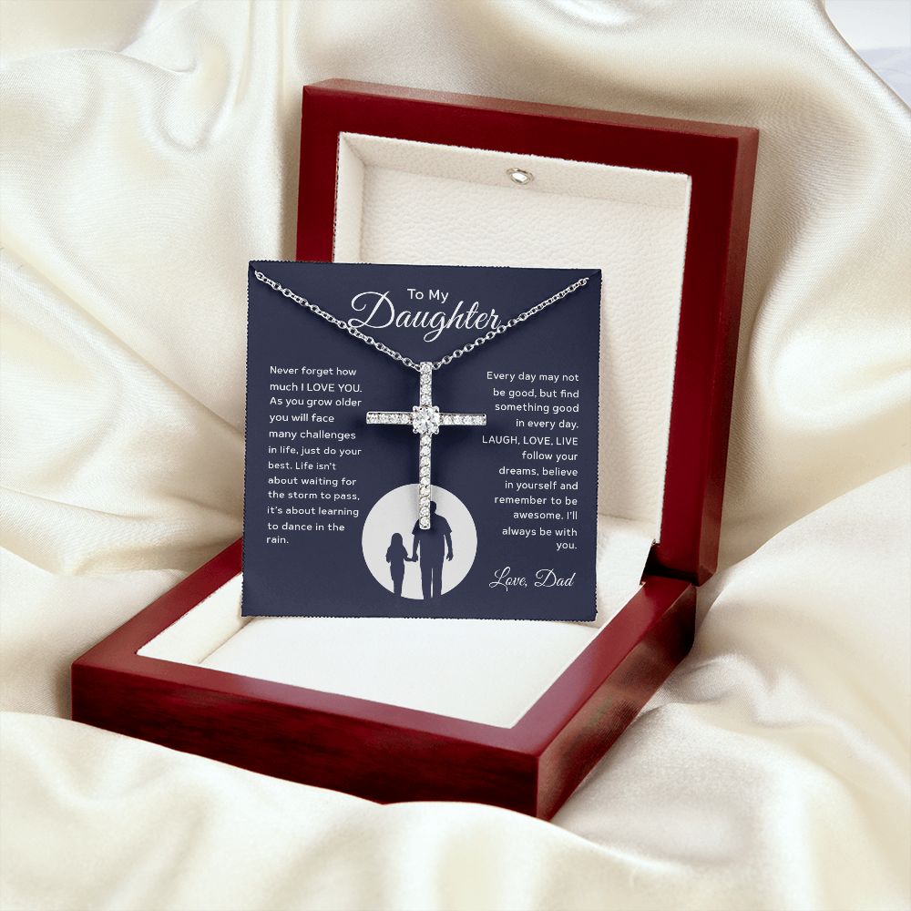 Daughter Believe In Yourself, CZ Cross Necklace, Anniversary Gift Idea For Daughter From Dad