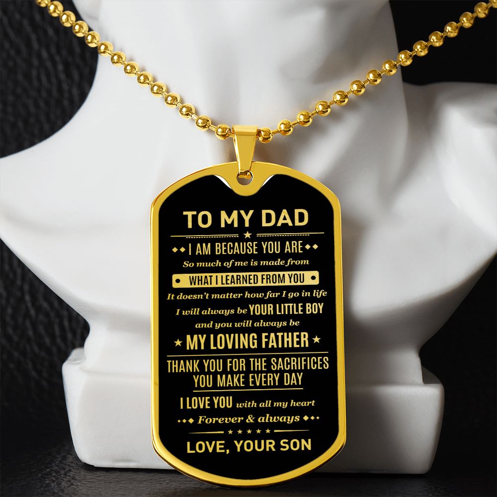 To My Dad - I Am Because You Are, Dogtag Necklace Gift