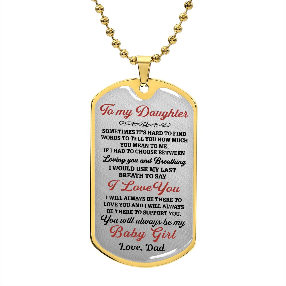 To My Daughter Gift From Dad | Sometimes It's Hard | Dog Tag Necklace