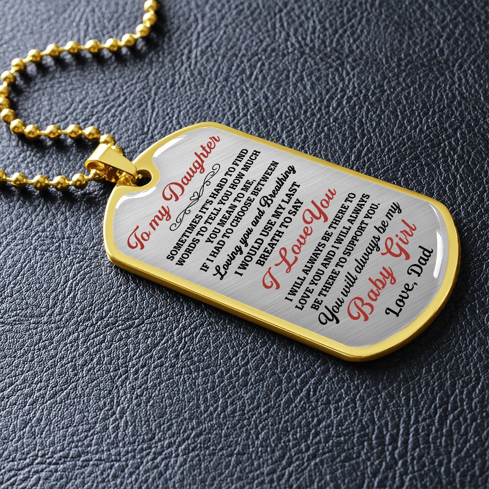 To My Daughter Gift From Dad | Sometimes It's Hard | Dog Tag Necklace