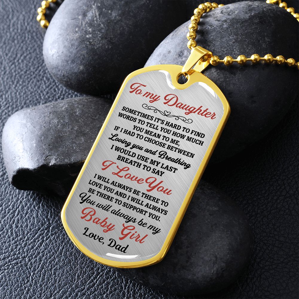 To My Daughter Gift From Dad | Sometimes It's Hard | Dog Tag Necklace