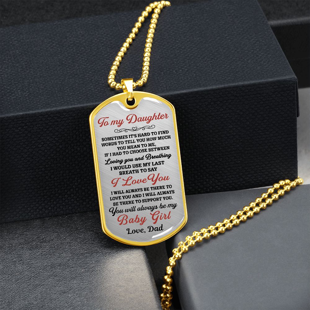 To My Daughter Gift From Dad | Sometimes It's Hard | Dog Tag Necklace
