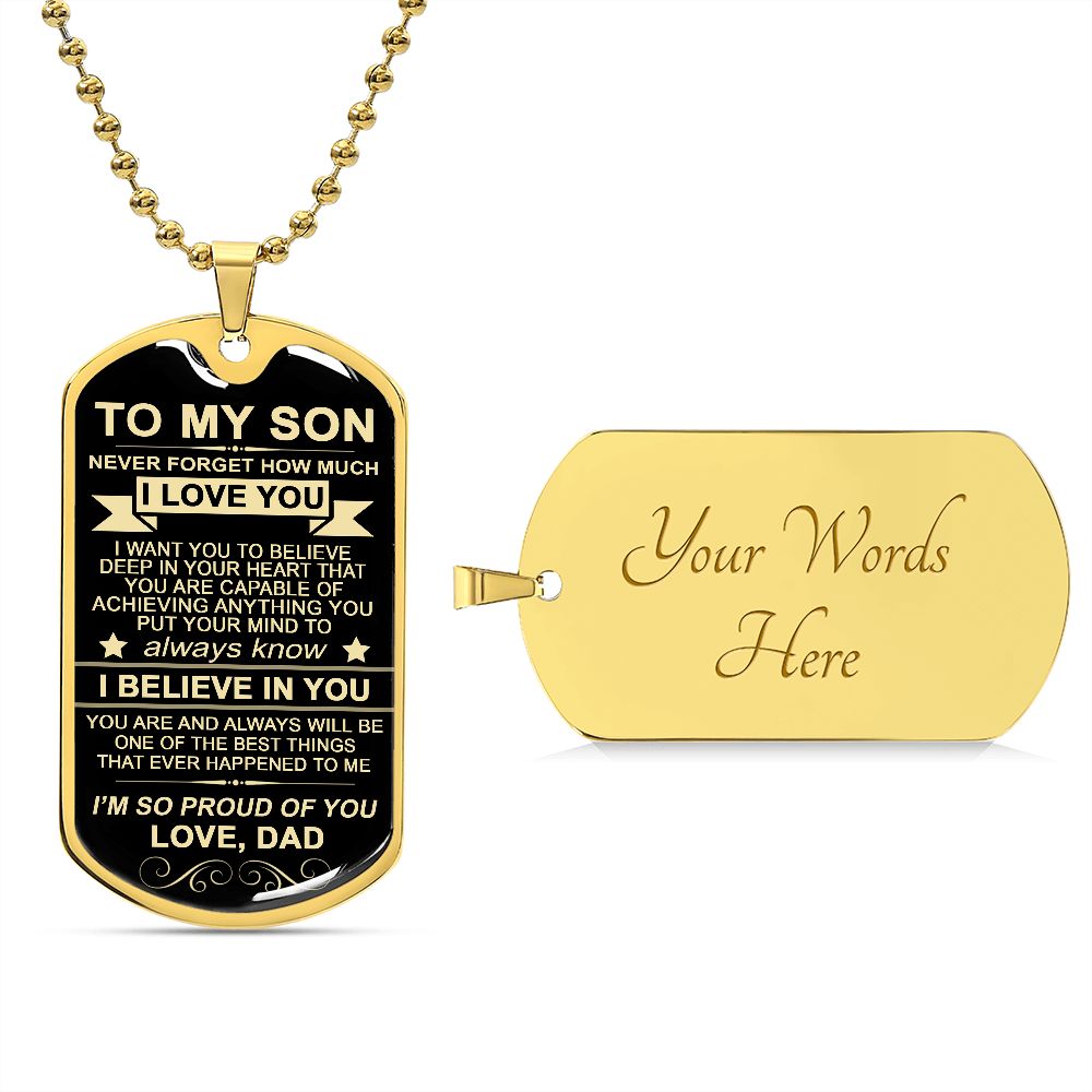 To My Son From Dad | I'm So Proud Of You | Dog Tag Necklace Custom Engraving
