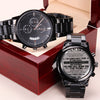 To My Son Never Feel That, Engraved Design Black Chronograph Watch, Gift for Son from Dad