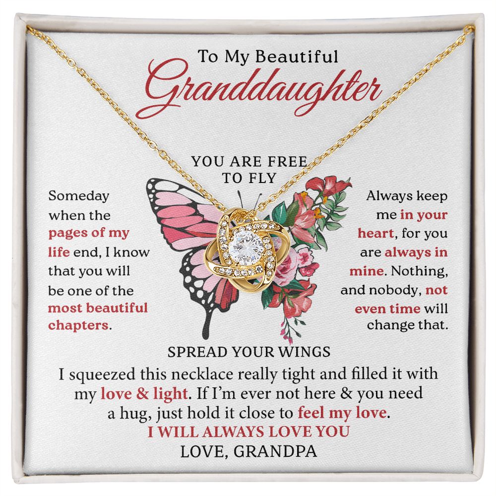 To My Granddaughter, Most Beautiful Chapter, Love Knot Necklace Gift