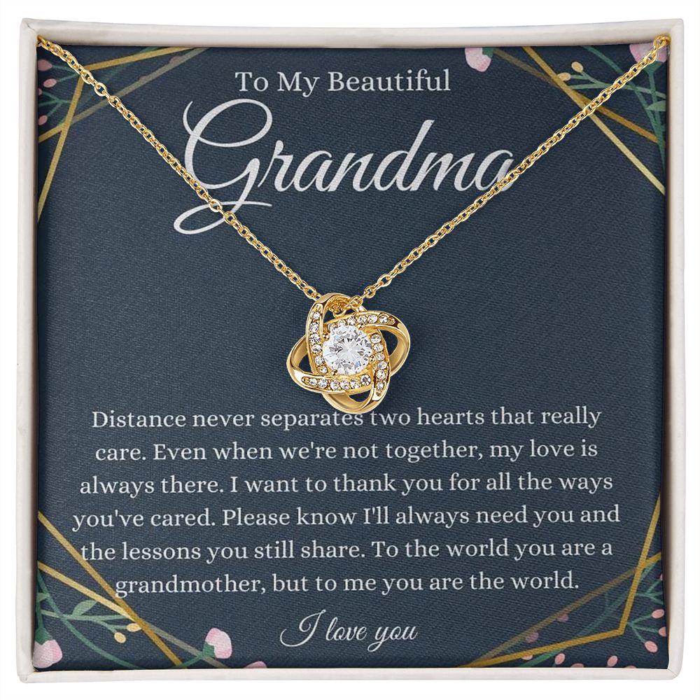 To My Grandma I You Are The World I Love Knot Necklace