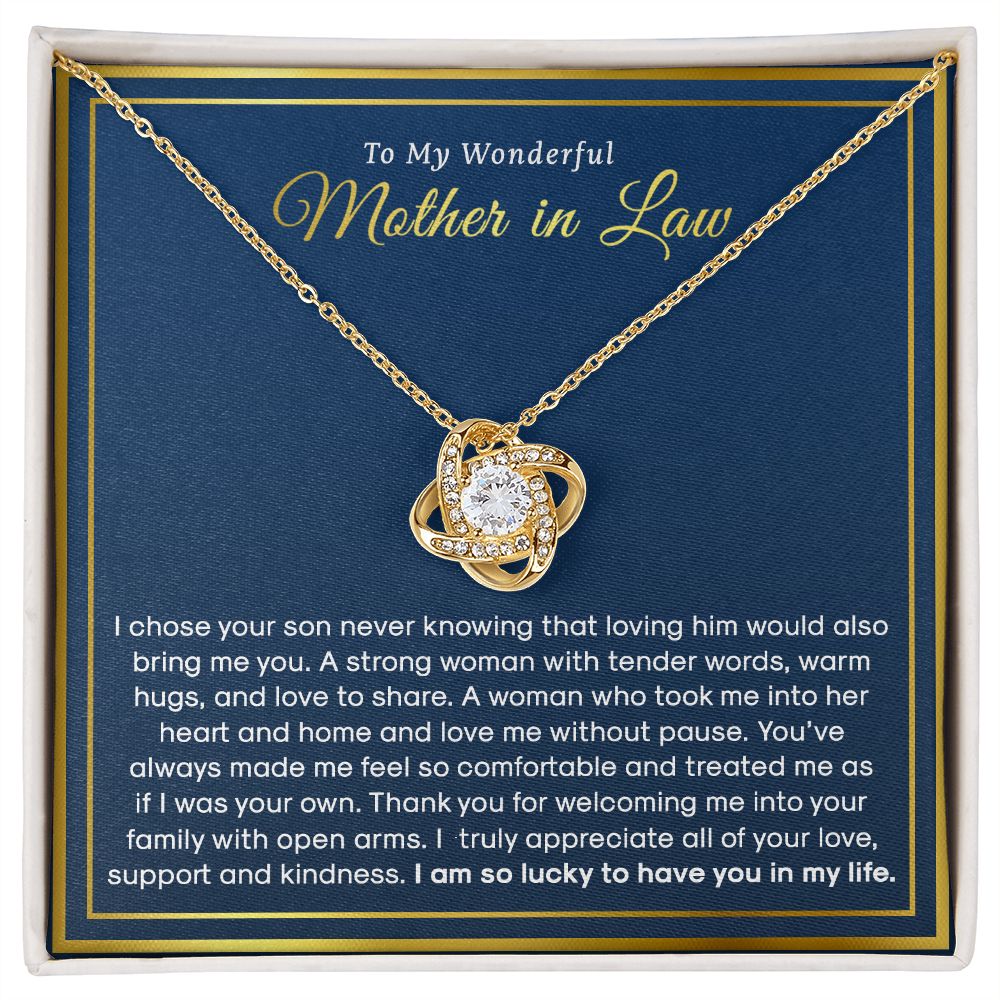 To My Mother In Law - I Am So Lucky To Have You In My Life, Love Knot Necklace Gift for Mom