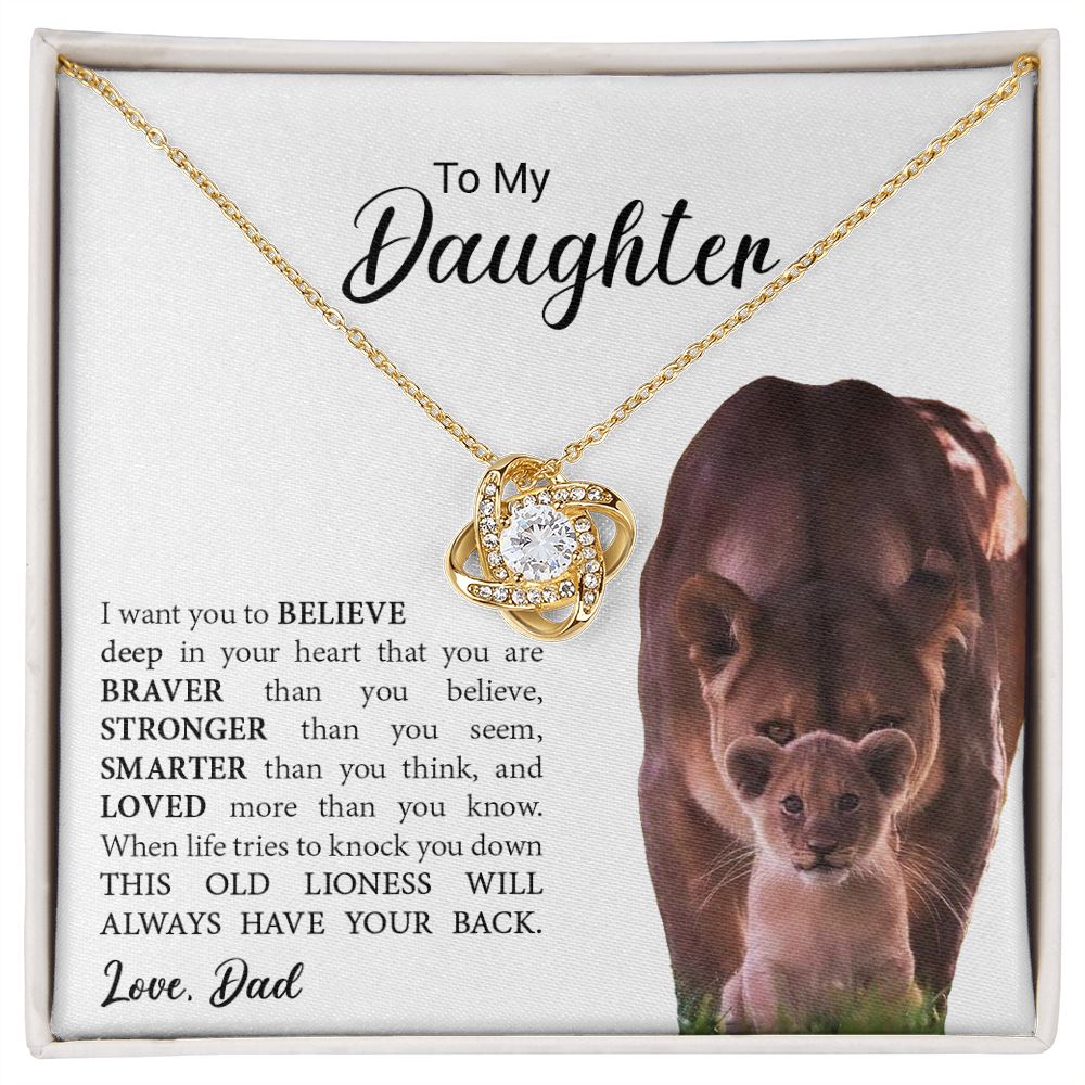 To My Daughter Gift From Dad | This Old Lion Will Always Have Your Back | Love Knot Necklace