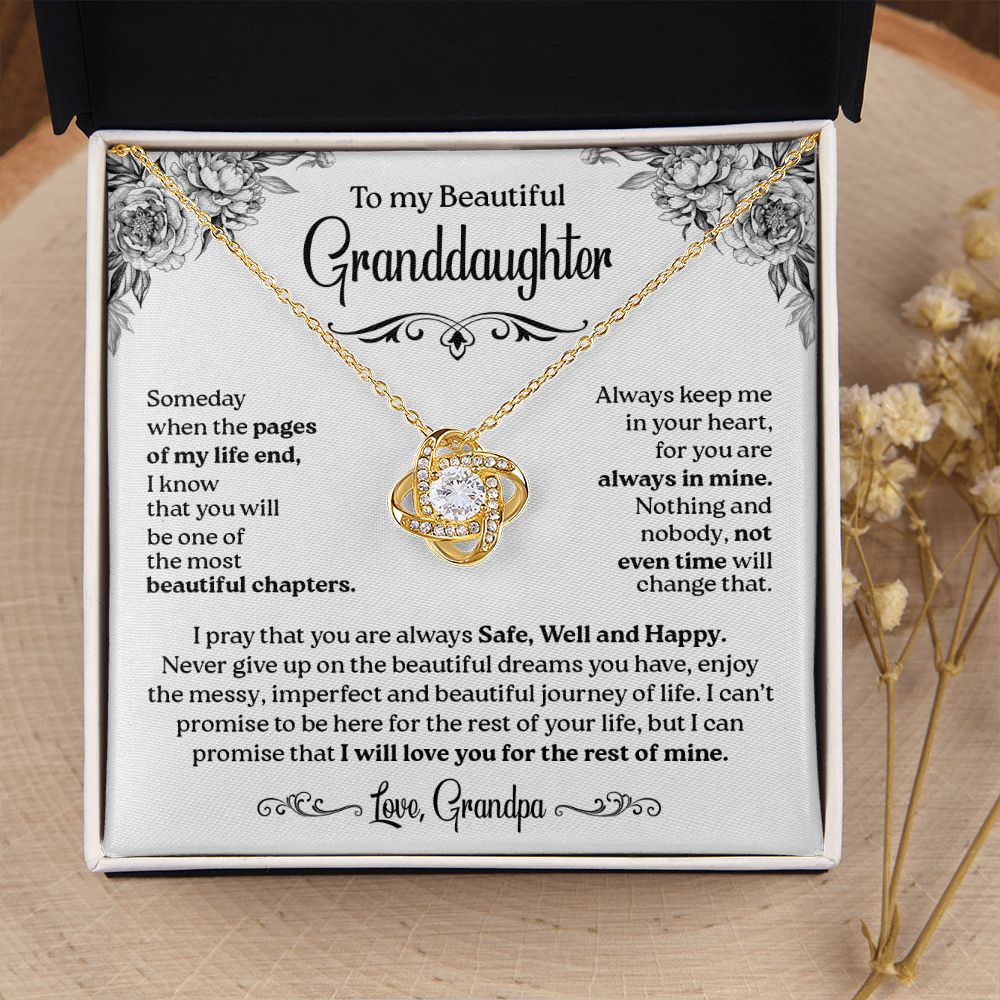 To My Granddaughter - Safe Well and Happy, Love Knot Necklace