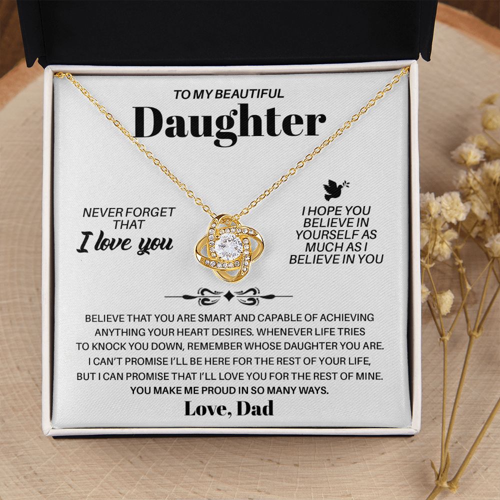 To My Beautiful Daughter - Proud Of You, Love Knot Necklace Gift
