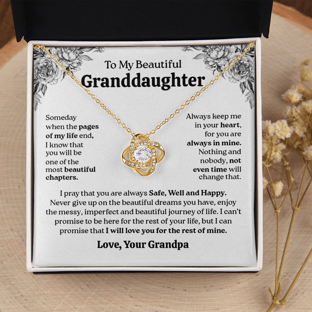 To My Beautiful Granddaughter - Safe Well and Happy, Love Knot Necklace
