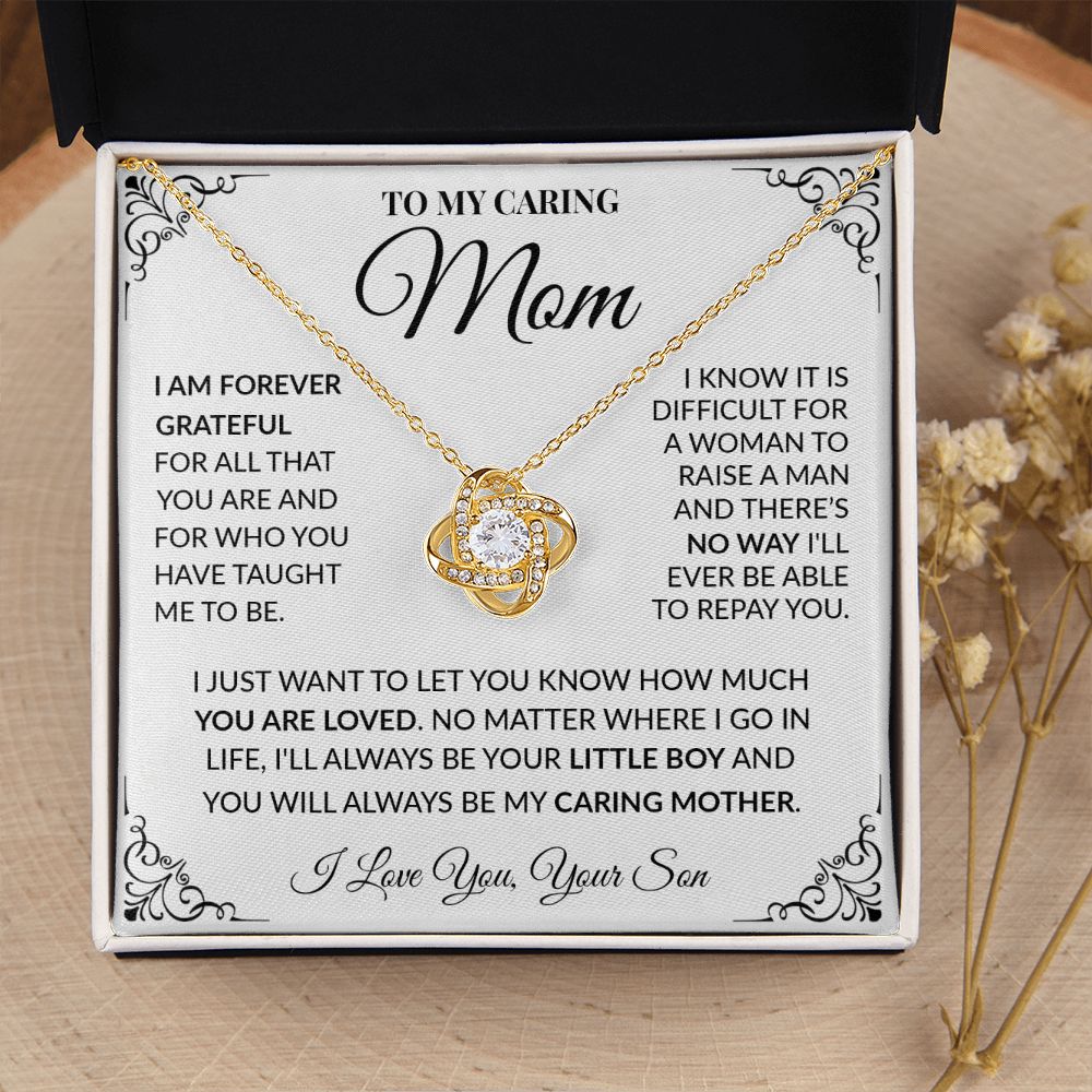 To My Caring Mom - I Will Always Be Your Little Boy, Love Knot Necklace