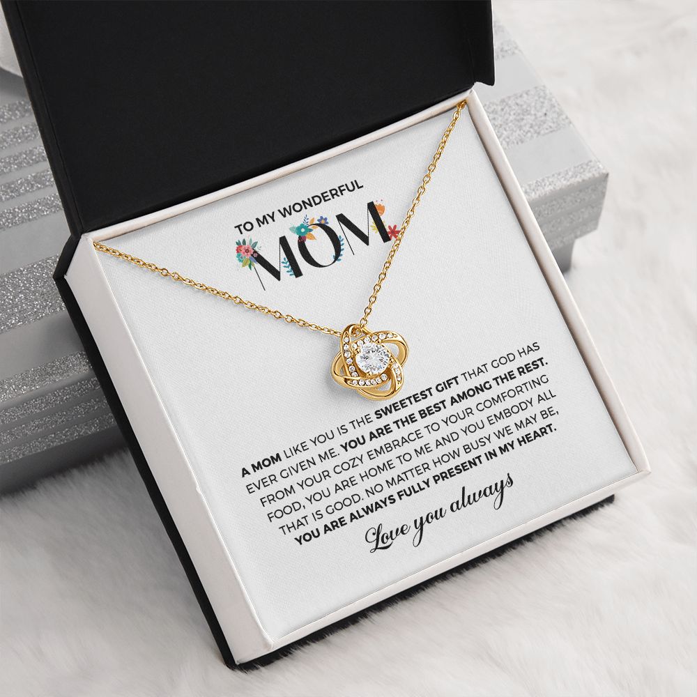 Mom Sweetest Gift, Love Knot Necklace, Anniversary Gift Idea For Mom