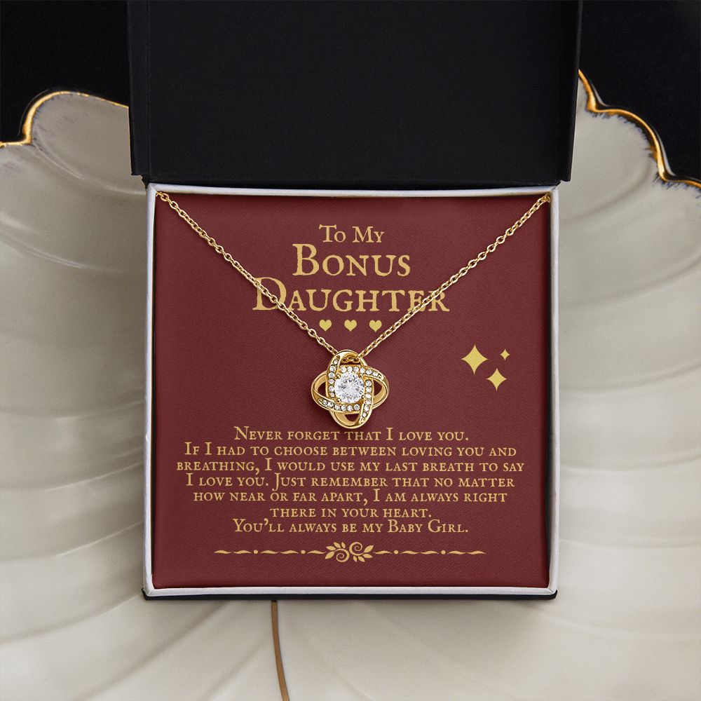 Bonus Daughter My Baby Girl, Love Knot Necklace, Sentimental Gift For Bonus Daughter
