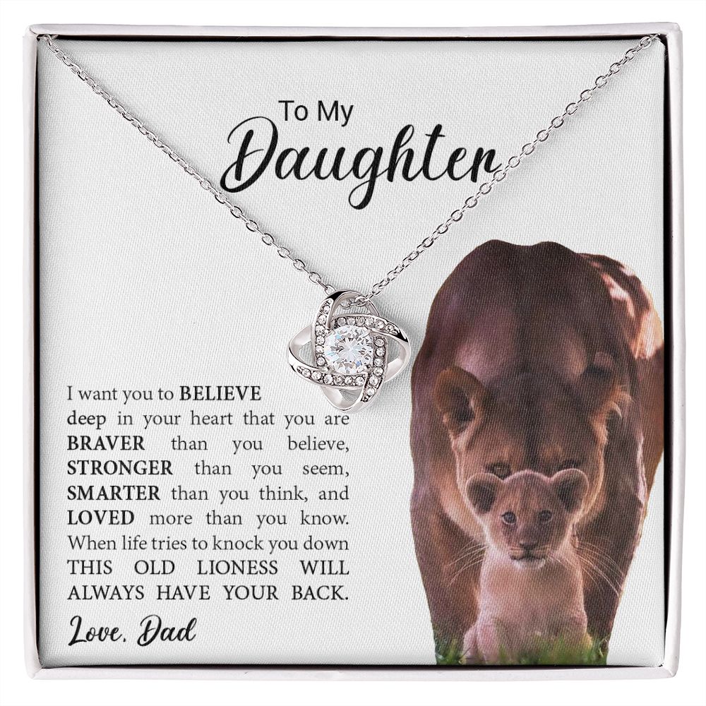 To My Daughter Gift From Dad | This Old Lion Will Always Have Your Back | Love Knot Necklace