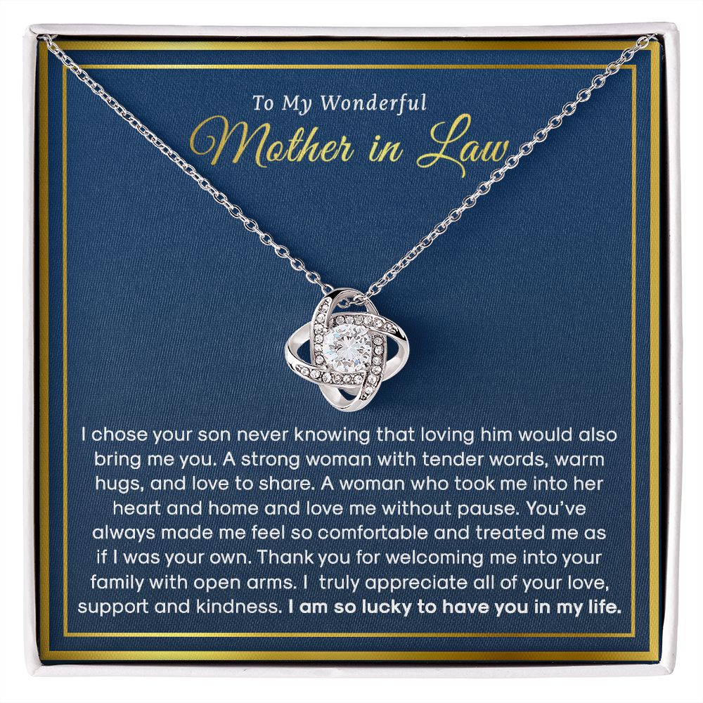 To My Mother In Law - I Am So Lucky To Have You In My Life, Love Knot Necklace Gift for Mom