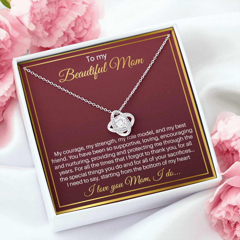 To My Mom - I Love You From The Bottom Of My Heart, Love Knot Necklace Gift