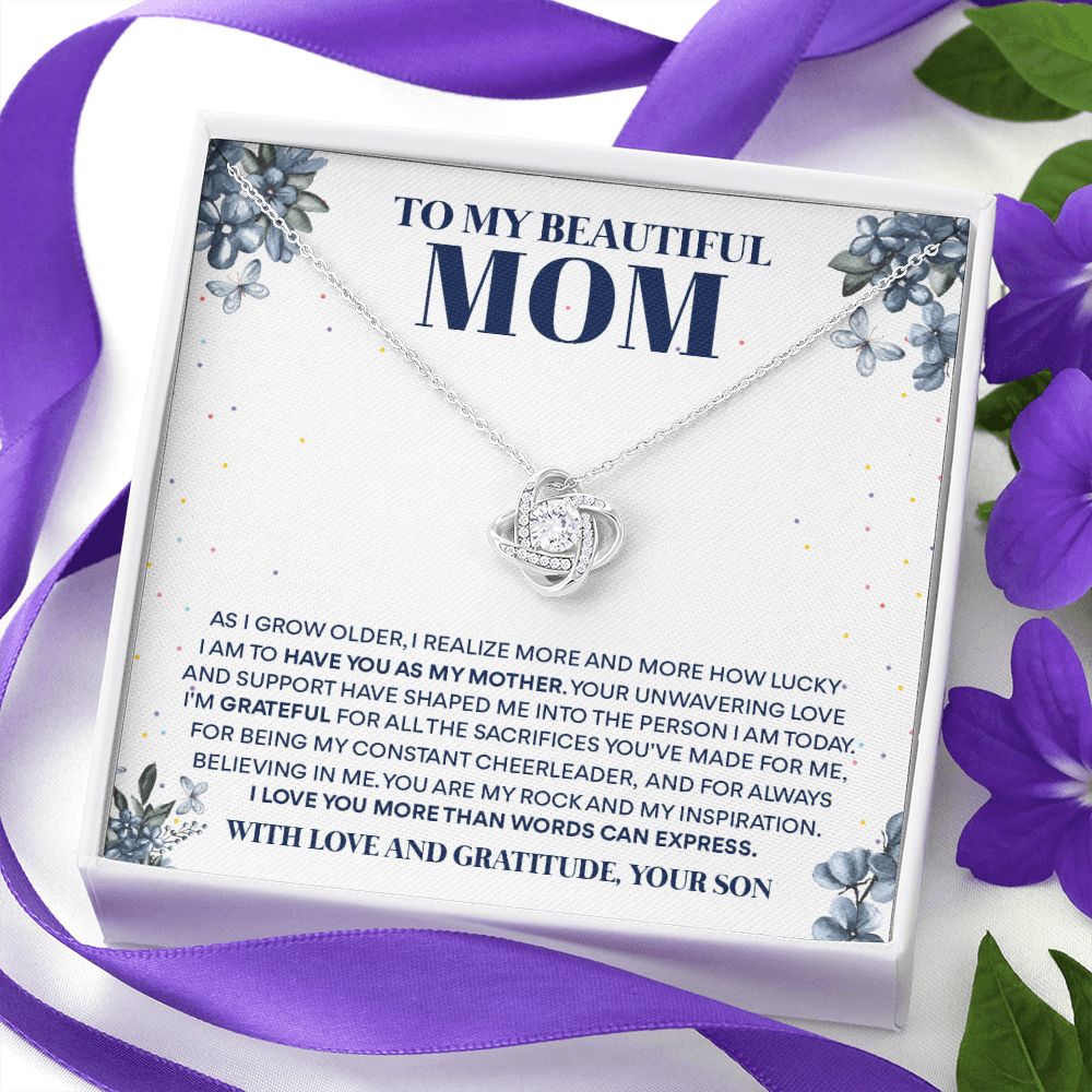 To My Beautiful Mom - Love and Gratitude, Love Knot Necklace