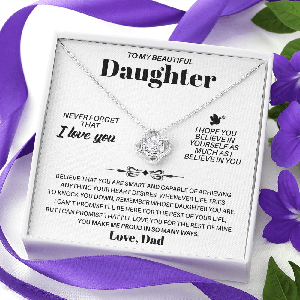 To My Beautiful Daughter - Proud Of You, Love Knot Necklace Gift