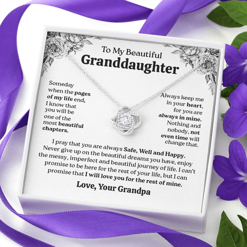 To My Beautiful Granddaughter - Safe Well and Happy, Love Knot Necklace
