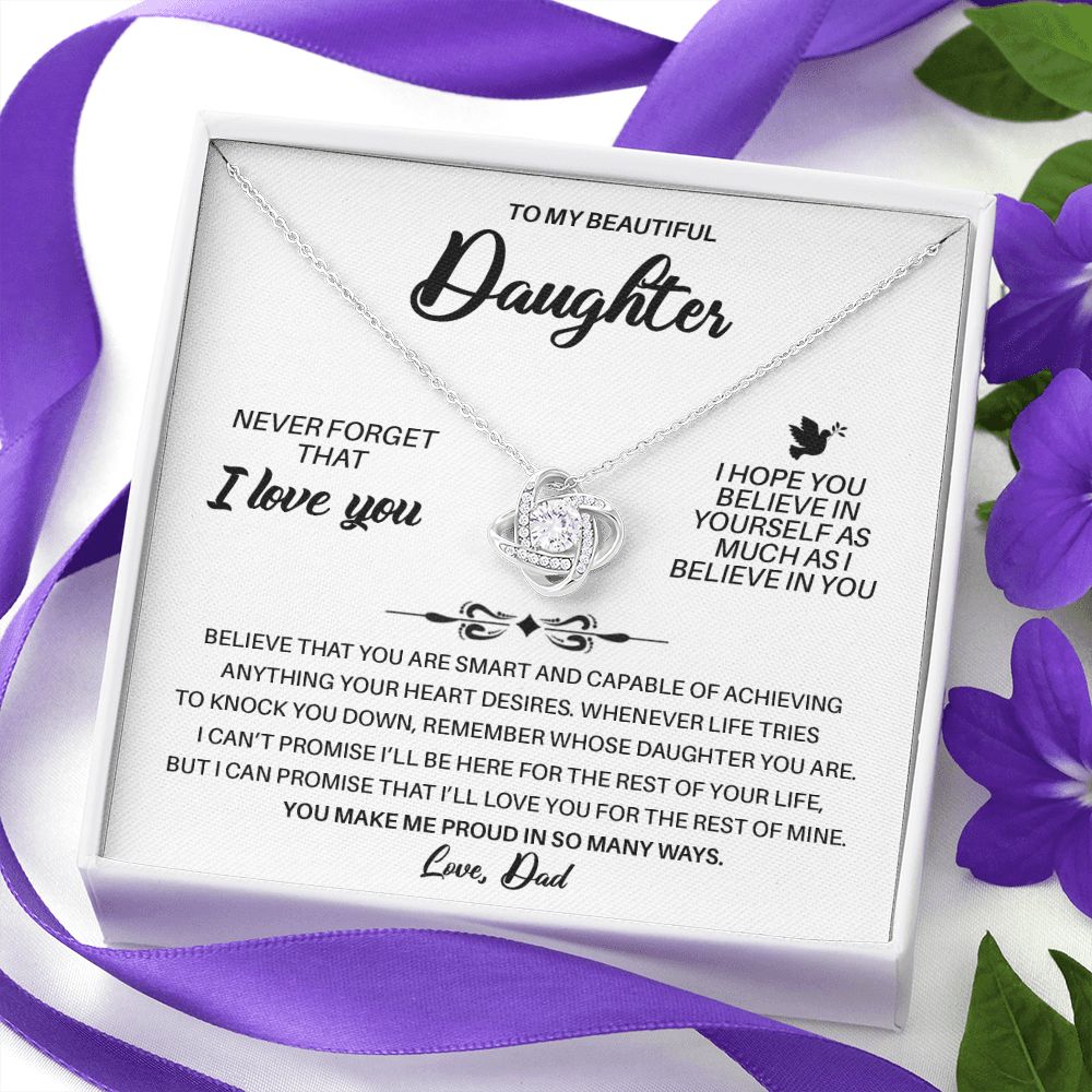 To My Daughter, I Proud Of you, Love Knot Necklace Gift