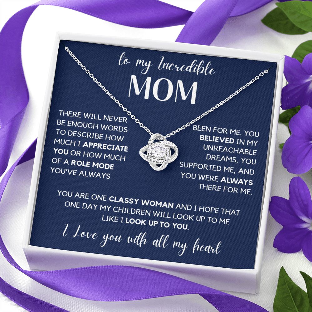 To my Mom - I Love You With All My Heart, Love Knot Necklace