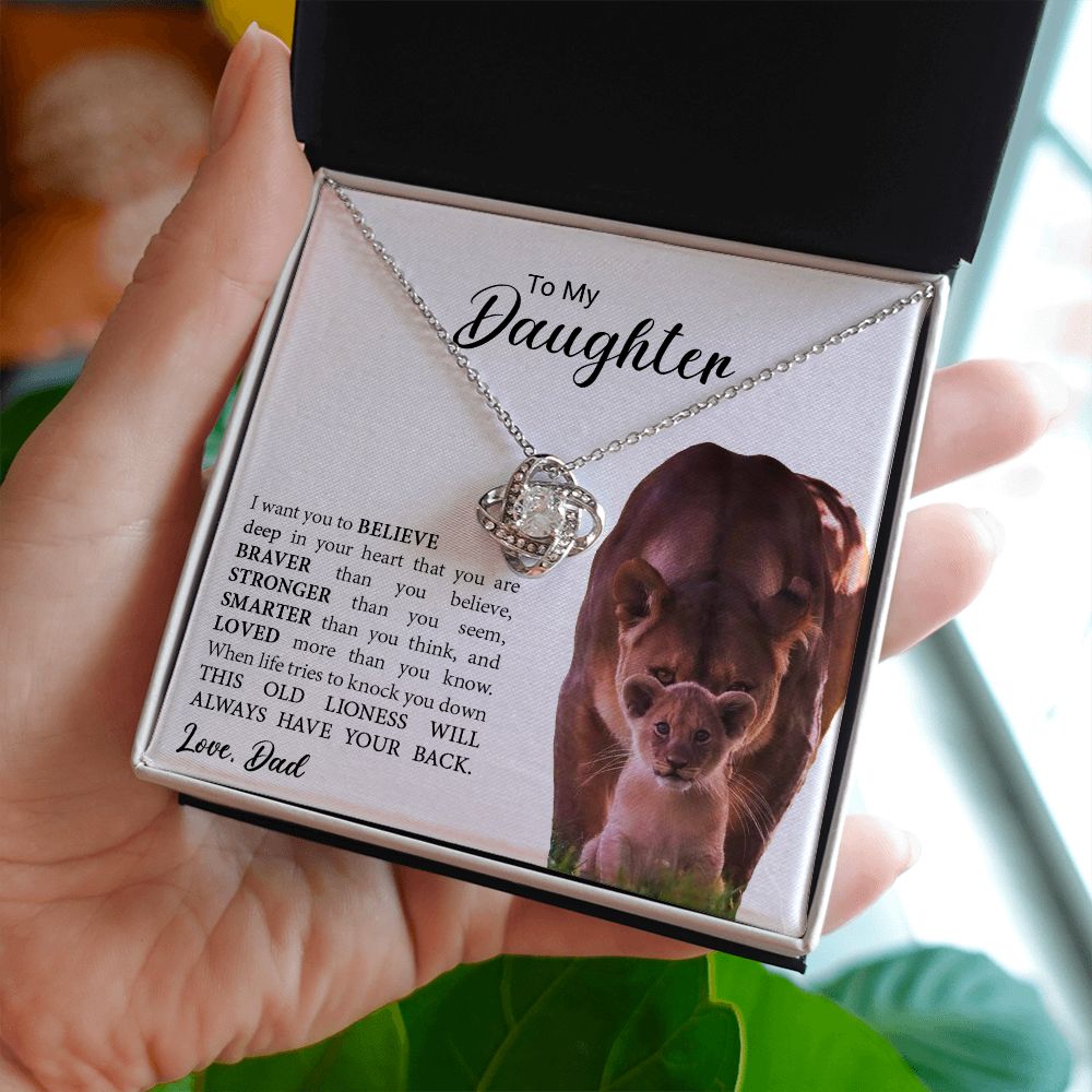 To My Daughter Gift From Dad | This Old Lion Will Always Have Your Back | Love Knot Necklace