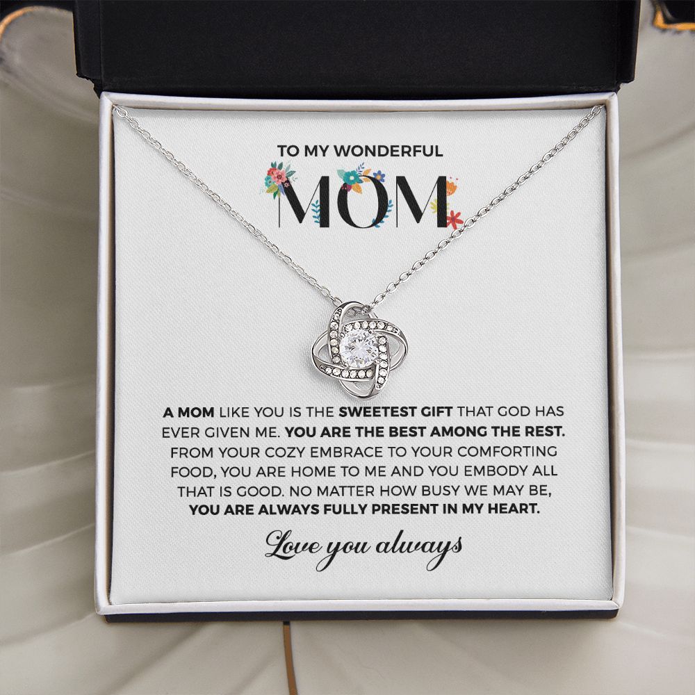 Mom Sweetest Gift, Love Knot Necklace, Anniversary Gift Idea For Mom