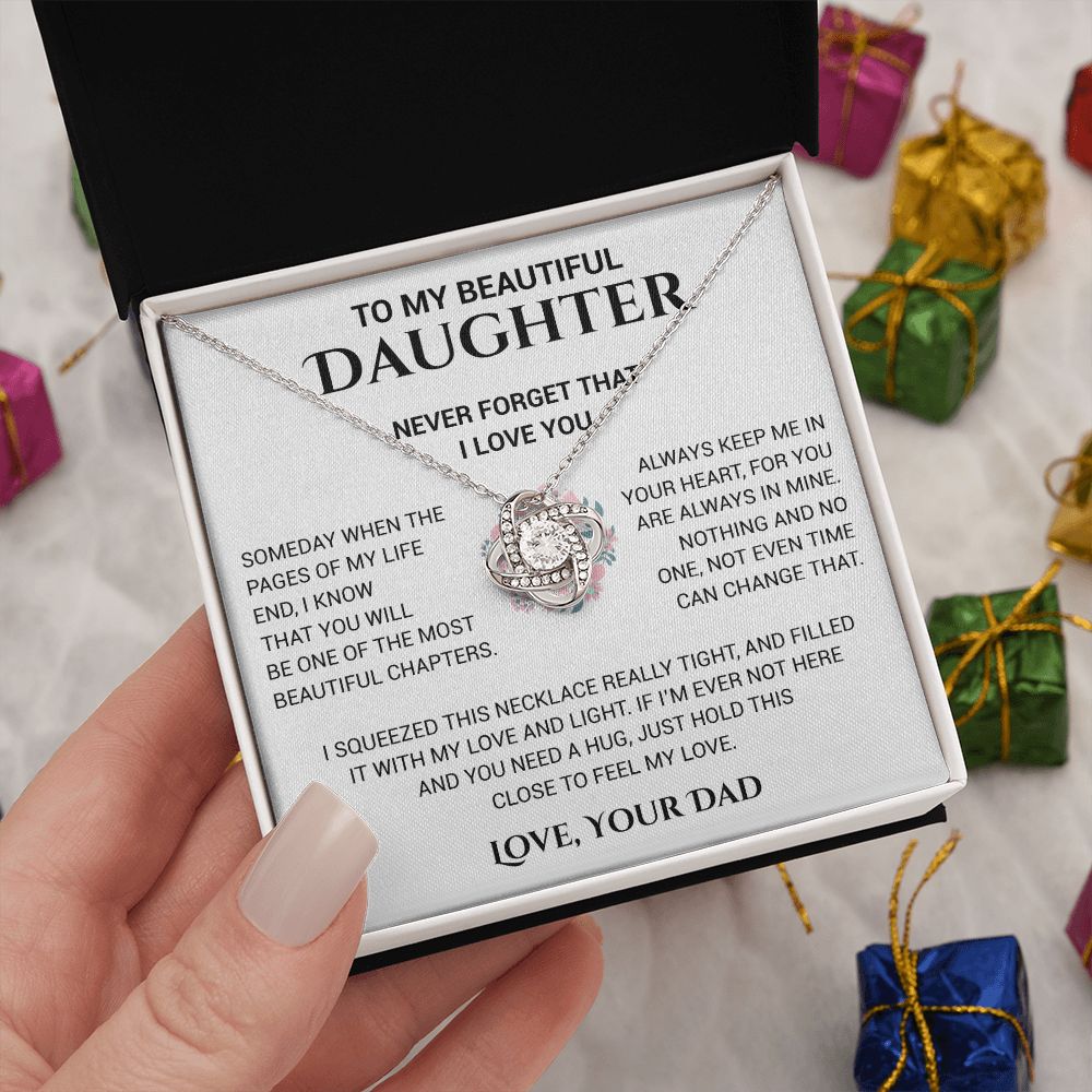 Daughter Feel My Love, Love Knot Necklace, Gift For Daughter From Dad, Christmas Gift Idea