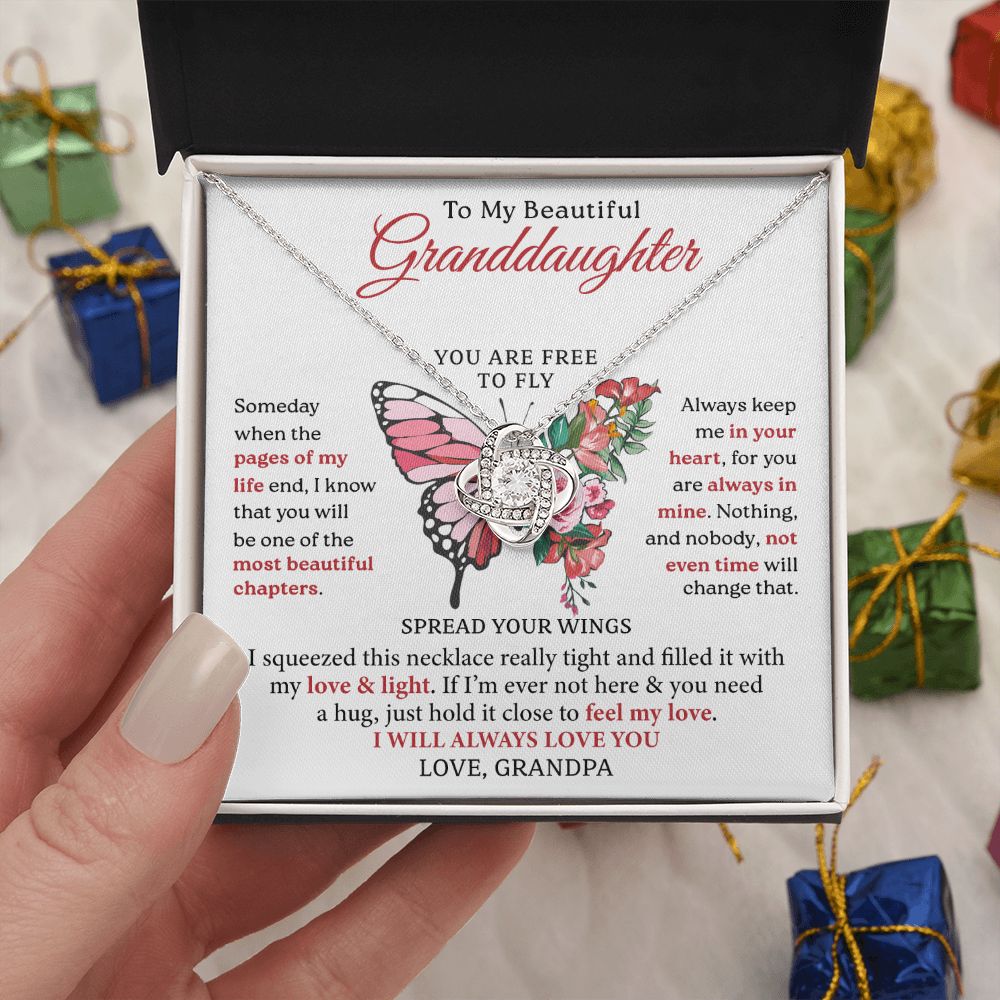 To My Granddaughter, Most Beautiful Chapter, Love Knot Necklace Gift