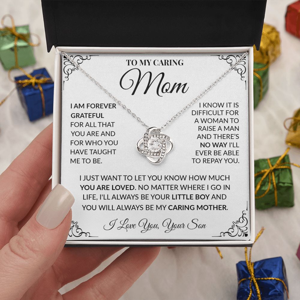 To My Caring Mom - I Will Always Be Your Little Boy, Love Knot Necklace