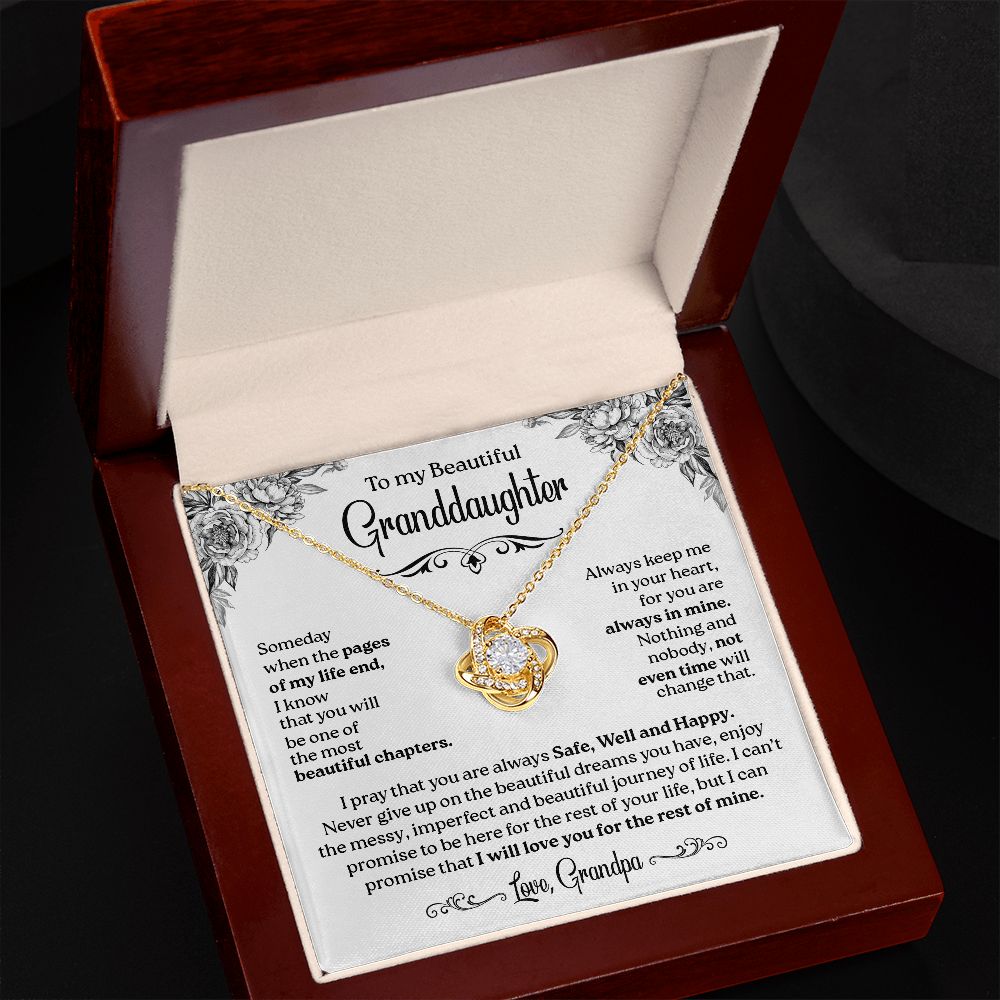 To My Granddaughter - Safe Well and Happy, Love Knot Necklace